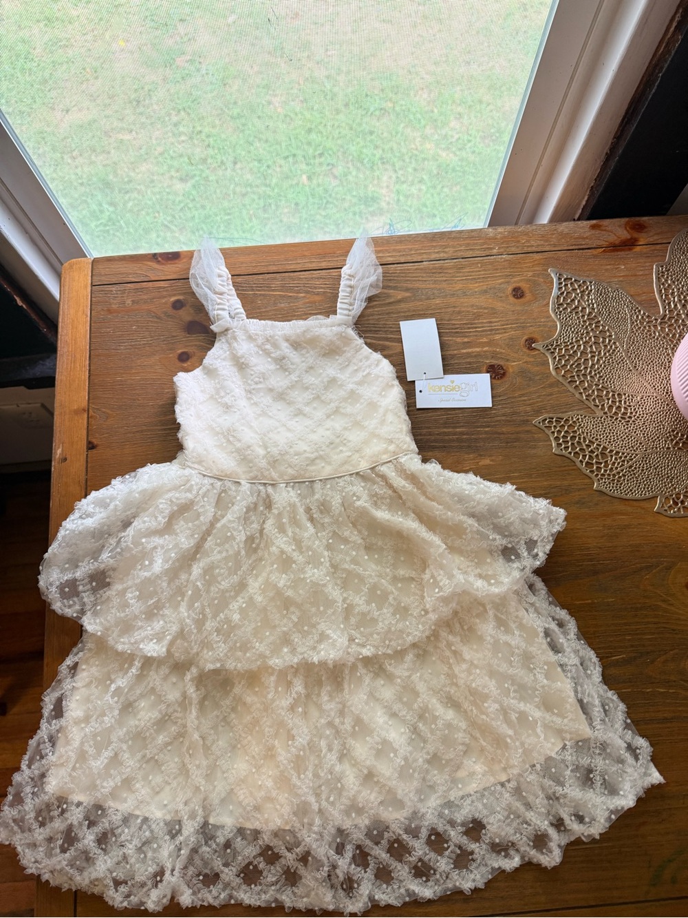 Kensie Girl Cream Lace Tiered Tulle Dress for Kids